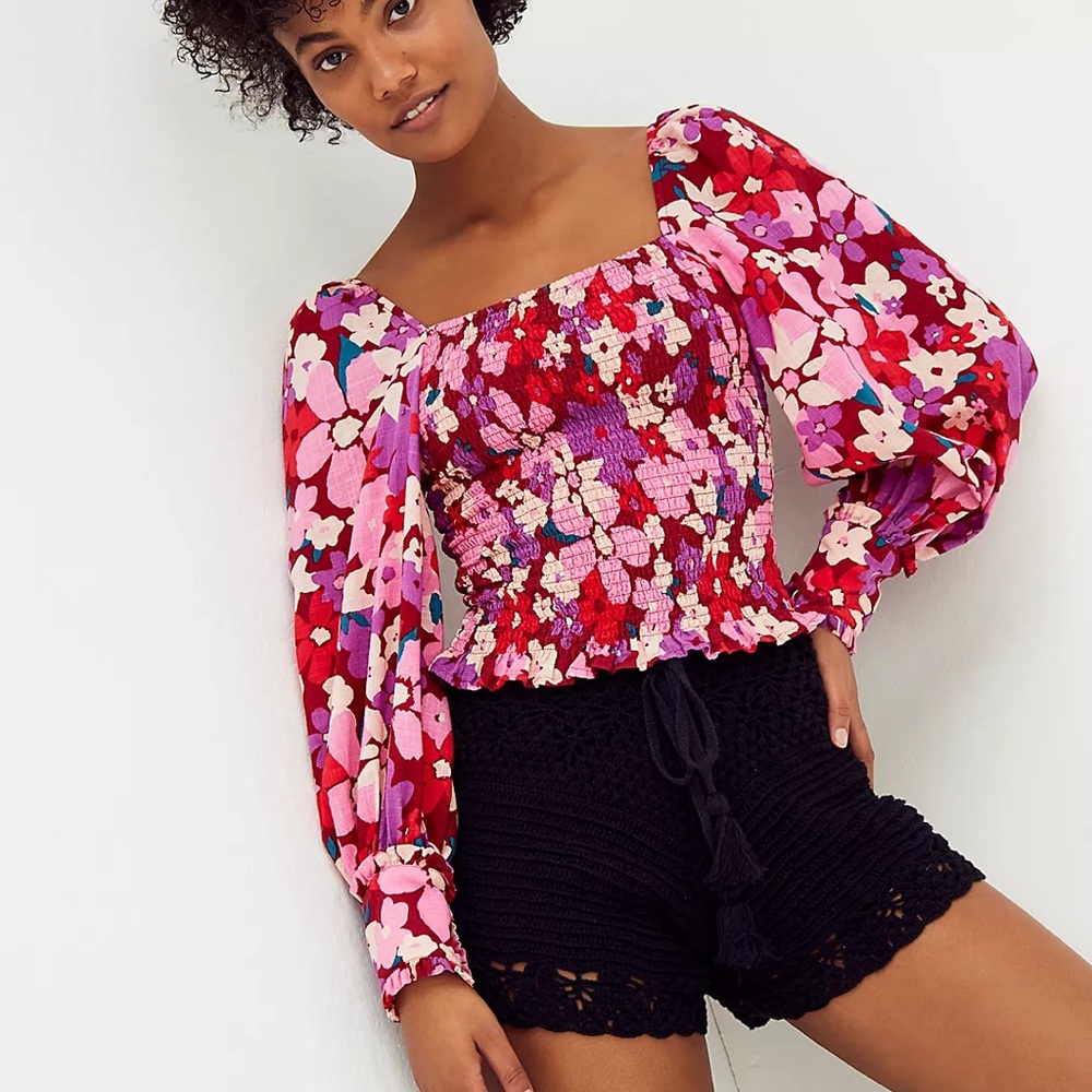 Free People Ariana Long Puff Sleeve Top Large